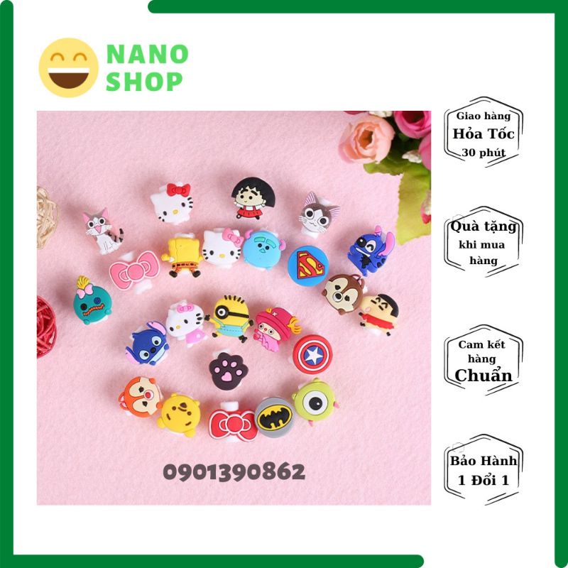 Nút gắn bảo vệ trang trí dây cáp sạc, tai nghe hoạt hình thú dễ thương.
