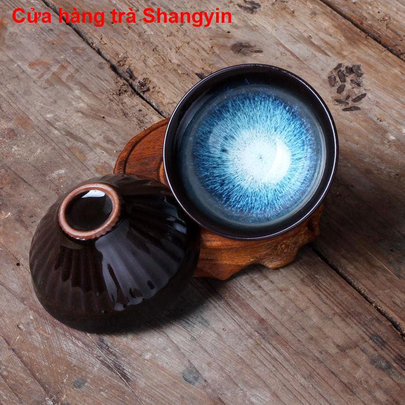 nhà cửa đời sốngLò Jun đổi màu Bộ trà gốm sứ Kungfu chải men cát vàng Tianmu tích hợp mũ tổng thể tách bong bó1