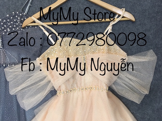 Đầm xoè xếp tầng trễ vai chất lưới nhũ láp lánh kết cườm ngực dày sang trọng TRIPBLE T DRESS -Size M/L - MS193V