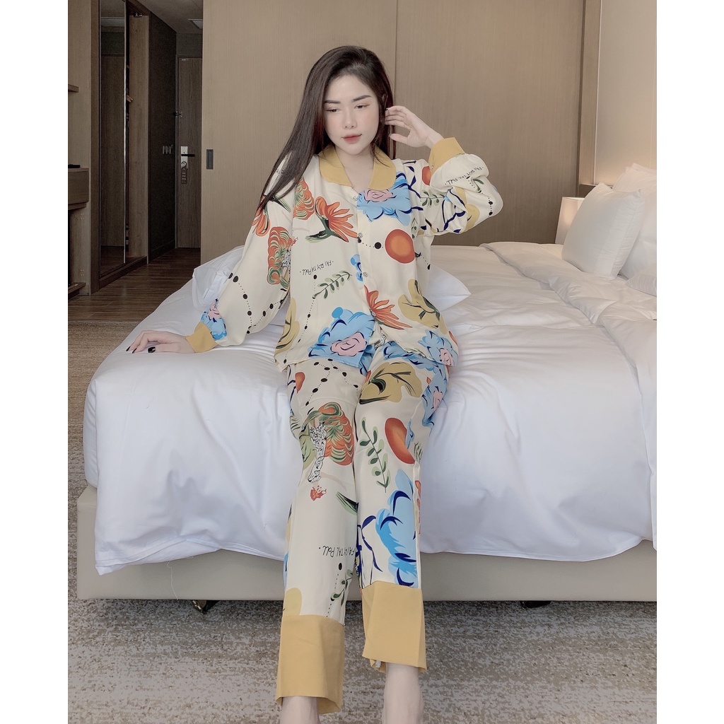 Đồ Bộ Pijama - Bộ Lụa Satin Dài Tay Hoạ Tiết Cao Cấp [FREE SHIP]