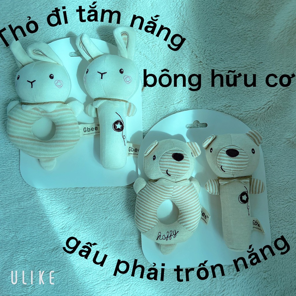 (Organic)Gấu bông đồ chơi thông minh Gặm nướu vải, lục lạc vải hữu cơ GBEE giúp bé phát triển thính giác