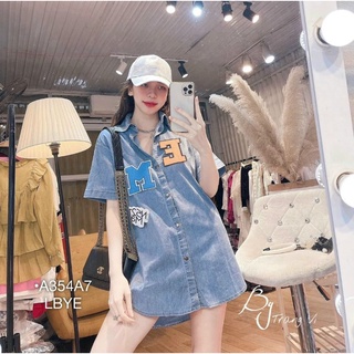 ÁO SƠ MI JEANS NỮ BIGSIZE SƠ MI BÒ TAY NGẮN LOGO CHỮ DÁNG RỘNG THỜI TRANG BEBEDOLL