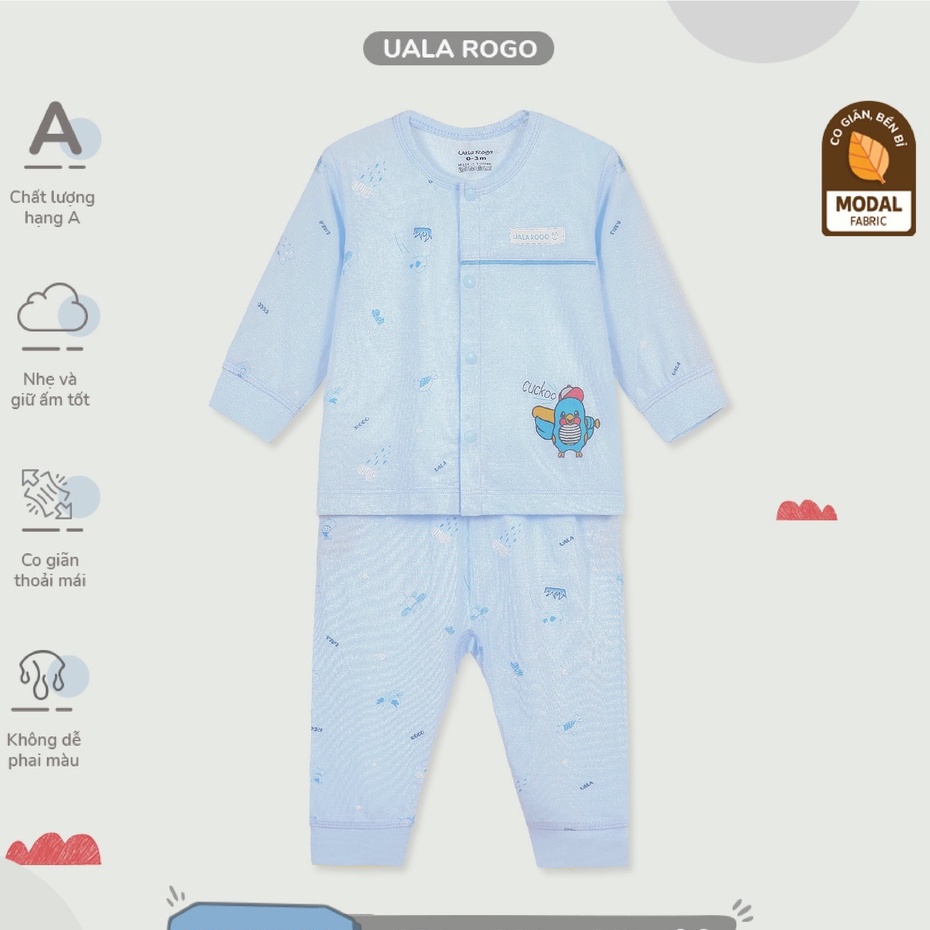 Bộ quần áo sơ sinh Ualarogo cho bé 0-9 tháng vải Modal Fabric cúc cài giữa hoạ tiết động vật dễ thương 3632