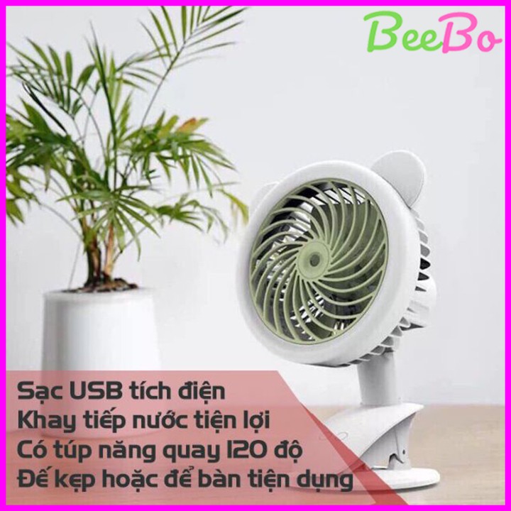 Quạt Hơi Nước Phun Sương Tích Điện Sạc USB Có Kẹp Bàn Tiện Lợi