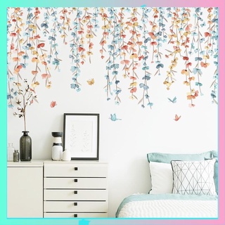 Decal dán tường, Tranh dán tường dây hoa leo hồng mới trang trí phòng ngủ, phòng khách