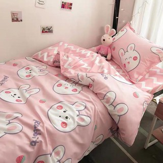 Bộ chăn ga gối cotton poly "thỏ hồng" 4 món