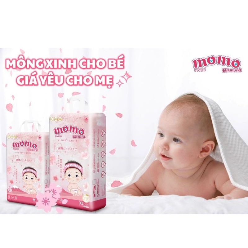 [COMBO 2 GÓI] Tã/Bỉm MOMO DIAMOND ORGANIC cao cấp quần/dán size S64/ M60/L54/XL50/XXL48/XXXL46.....
