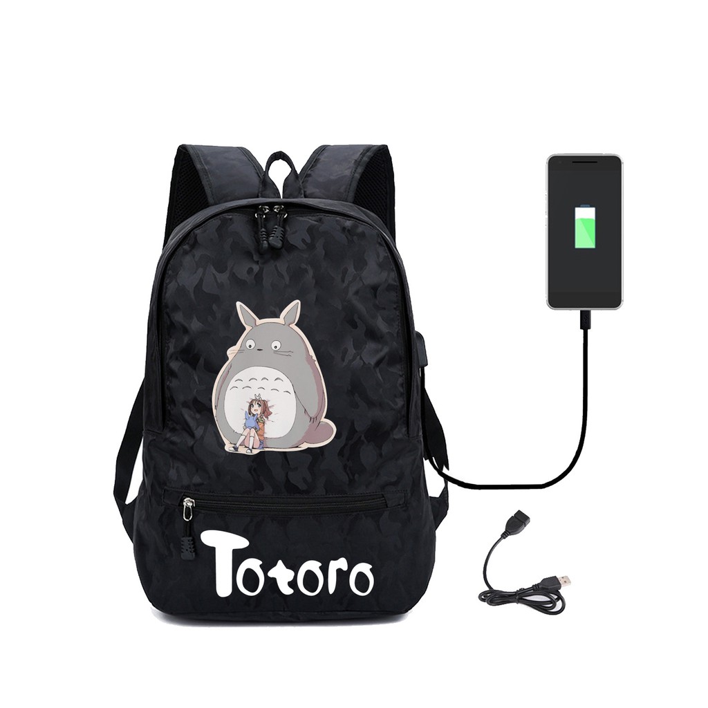 Ba Lô Du Lịch Vải Canvas Hình Totoro Xinh Xắn Có Cổng Sạc Usb Tiện Lợi