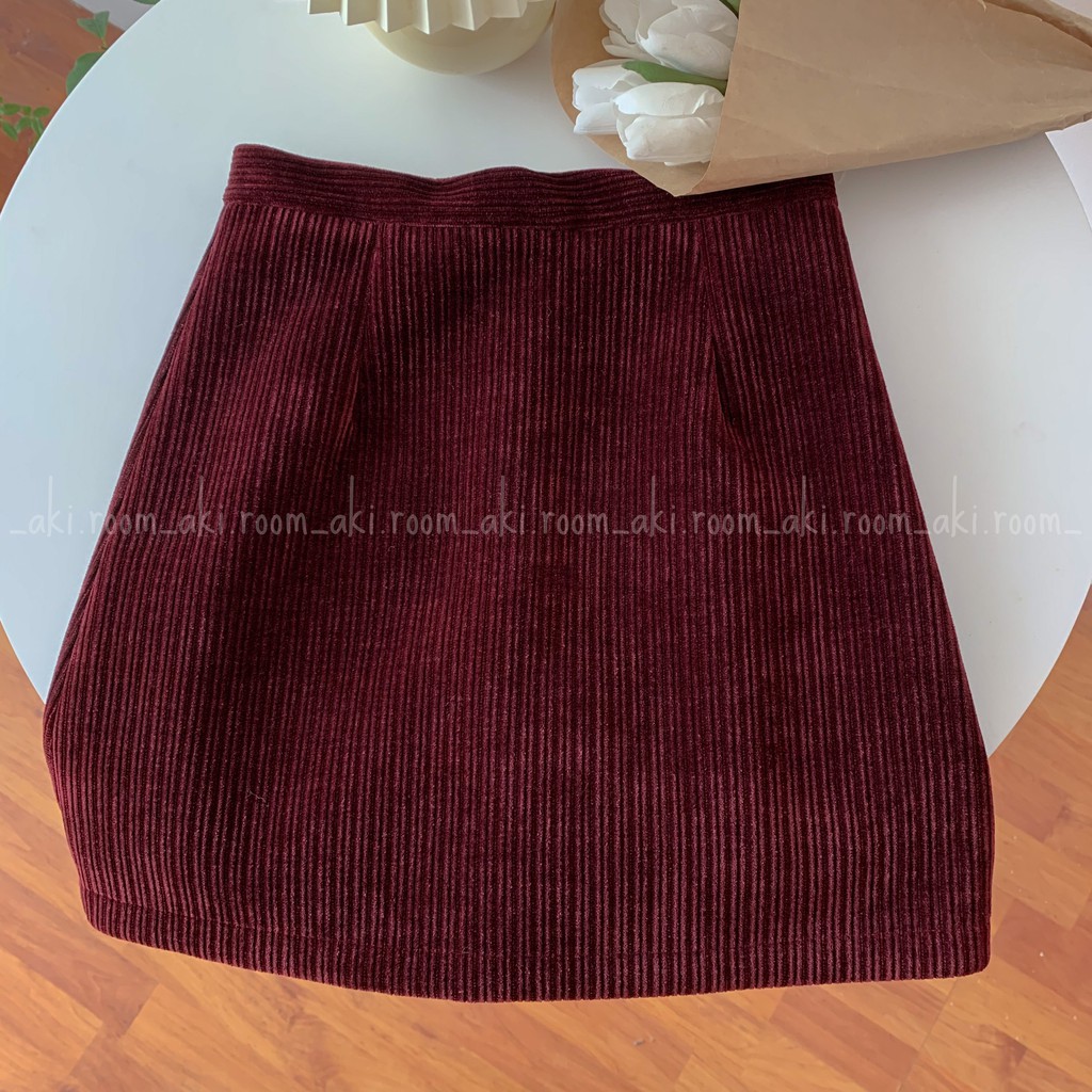 Chân váy nhung gân dày khóa lưng dáng A