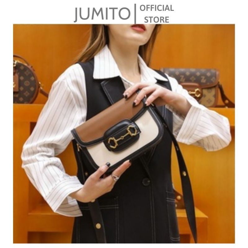 Túi xách nữ đeo vai đeo chéo GC Hà hồ phối màu nâu thời trang hot 2022 JUMITO T1.044