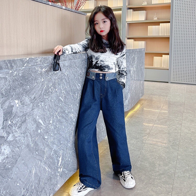 Bộ Áo Sơ Mi Phối Quần Jean Ống Rộng Phong Cách Hàn Quốc Thời Trang Mùa Xuân 2023In Mới Cho Nữ 170