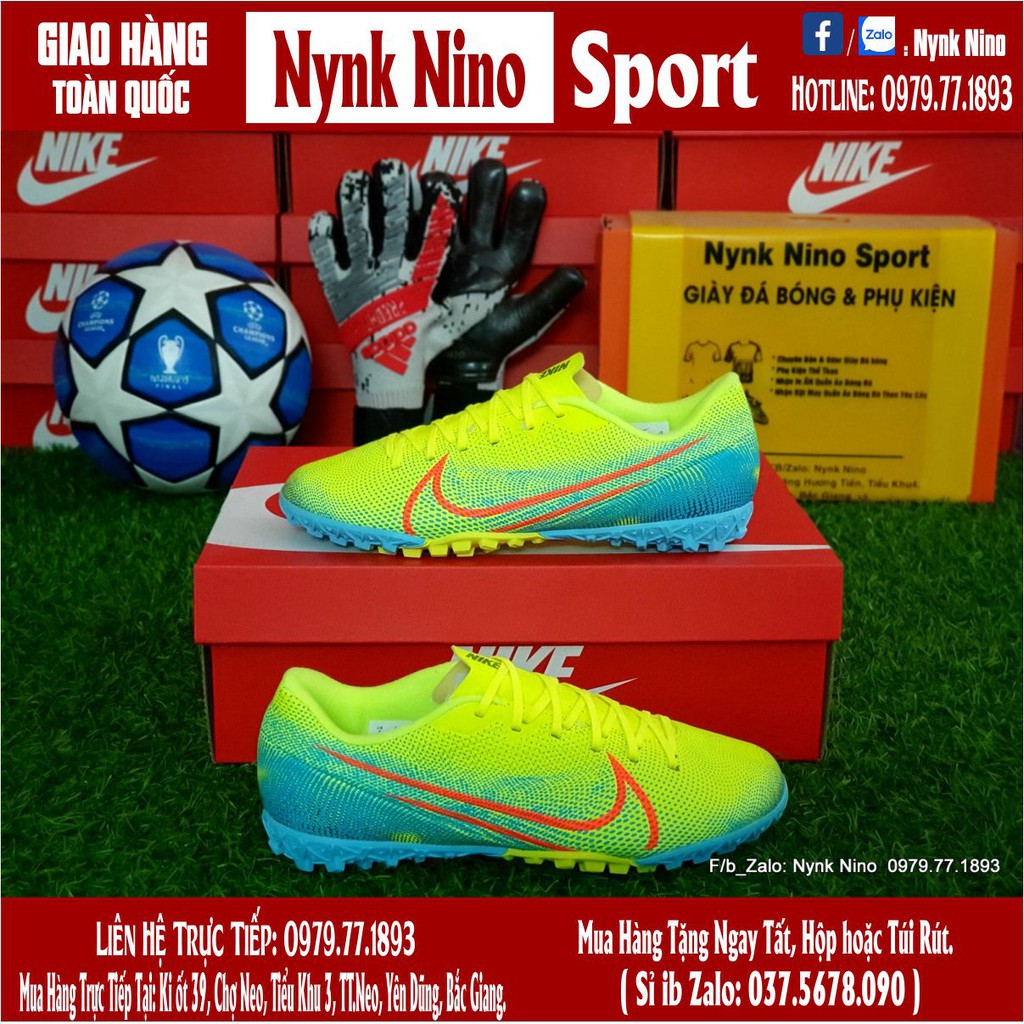 Giày Bóng Đá TQ Mercurial 13 Academy Nõn Chuối Xanh Ngọc Vạch Cam TF