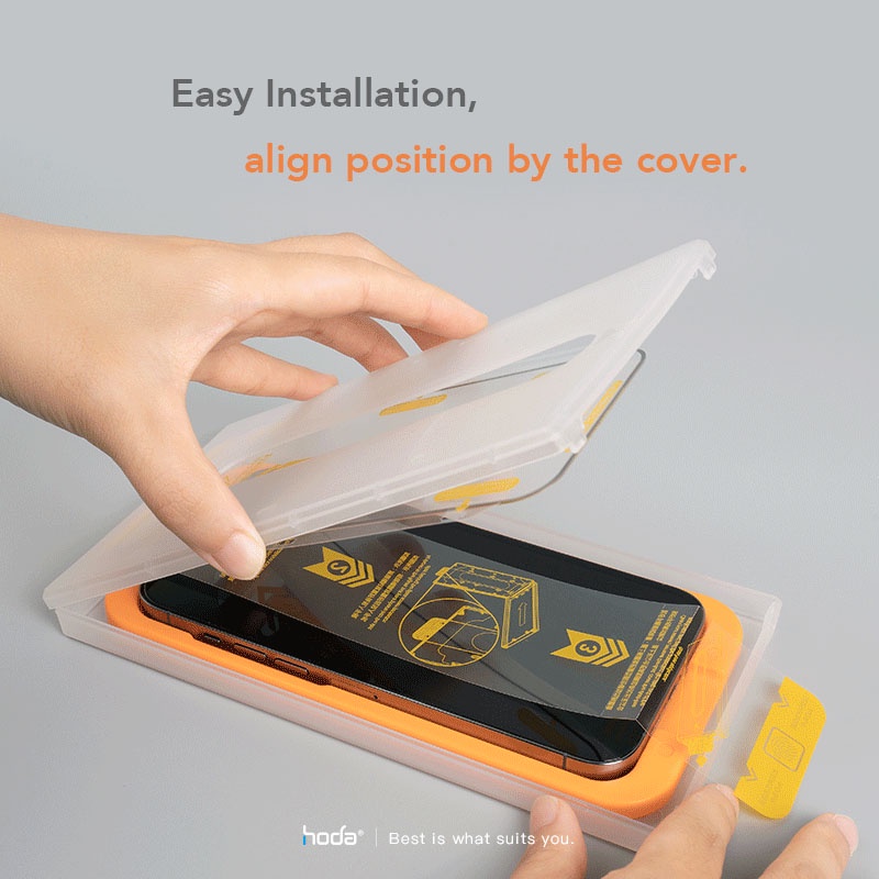 Cường Lực iP 15 HODA Full Coverage 0.33 mm Khung Trợ Dán 15Proma/13/13Pro/13Promax/14/14Pr/14Promax Hàng Chính Hãng Hoda