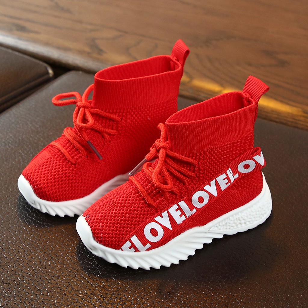 Children Kids Baby Girls Boys Letter Stretch Run Sneakers Sport Shoes Boots