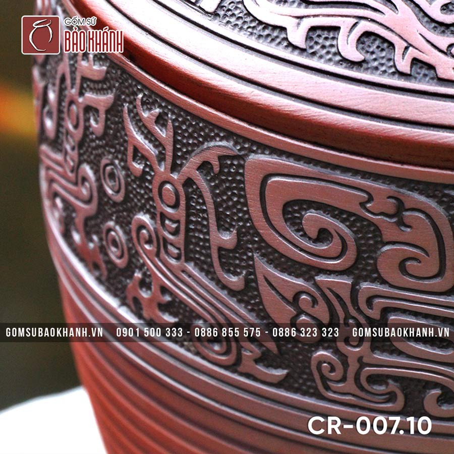 Chum sành 10 lít đắp nổi hoa văn cổ gốm sứ Bảo Khánh Bát Tràng