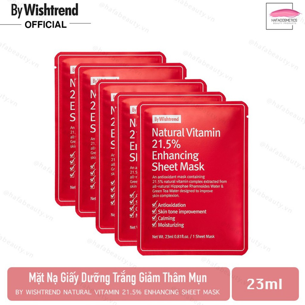 Mặt Nạ Giảm Mụn, Dưỡng Trắng Da By Wishtrend Natural Vitamin C 21.5 Enhancing Sheet Mask 23g