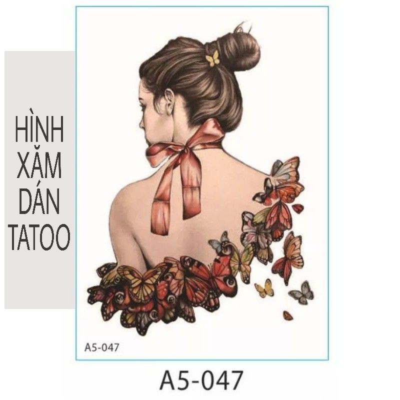 Hình xăm phía sau cô gái.Xăm dán tatoo tạm thời, size bắp tay &lt;15x21cm