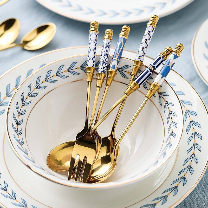 Muỗng cà phê bằng thép không gỉ cán dài mạ vàng thời trang