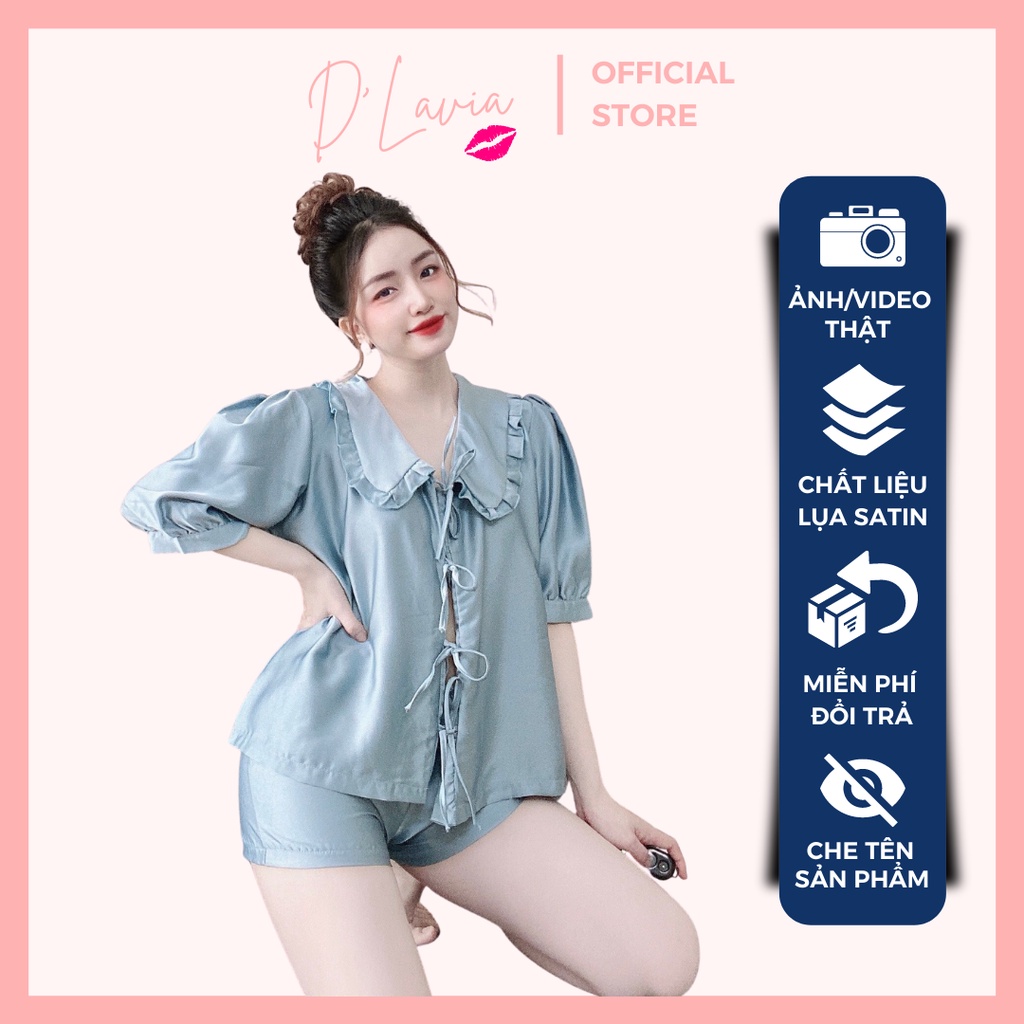 Đồ bộ mặc nhà nữ dễ thương tay lở quần đùi lụa satin cao cấp mềm mịn thoáng mát AN30 - D'Lavia