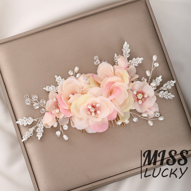 Lược cài tóc hình hoa đính đá thanh lịch cho cô dâu