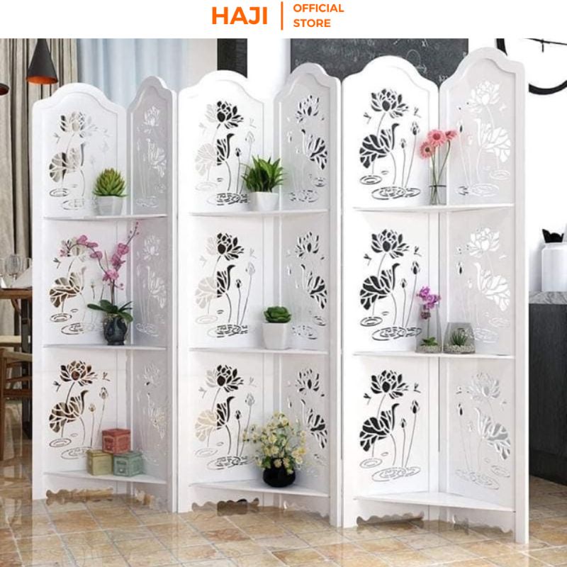 Vách ngăn hoa sen phong thuỷ HAJI kiểu dáng sang trọng thanh lịch có kệ và không kệ, Bình phong di dộng thông minh D478