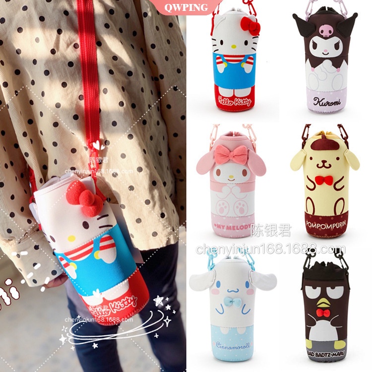Sanrio Bộ Túi Đeo Vai Đựng Bình Nước Giữ Nhiệt In Họa Tiết Hoạt Hình Cinnamoroll My Melody Mèo Kuromi Dễ Thương