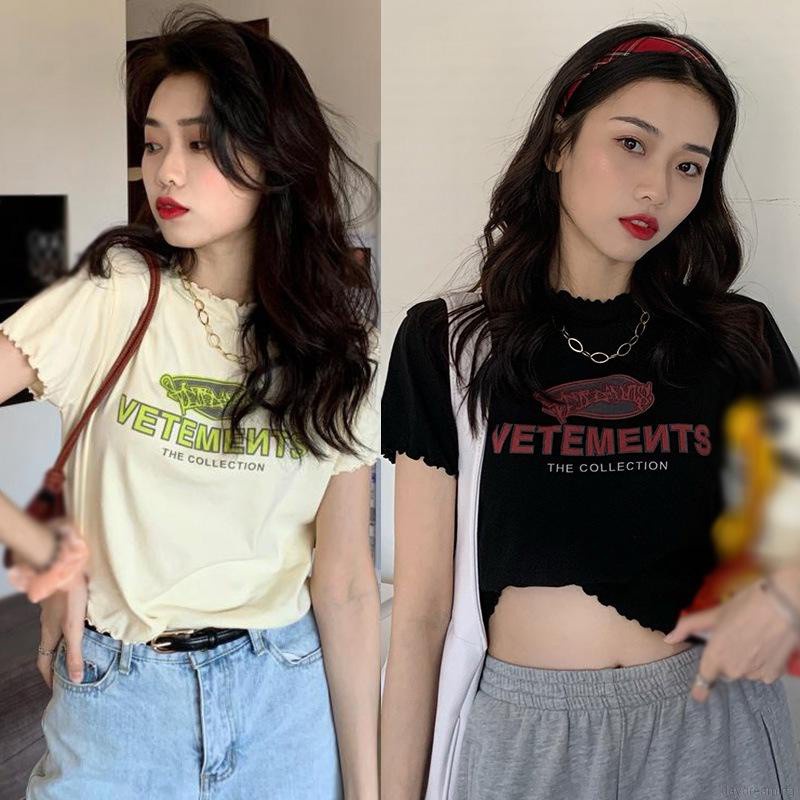 Áo croptop tay ngắn thun cổ tròn họa tiết in chữ phong thời trang cho nữ | BigBuy360 - bigbuy360.vn