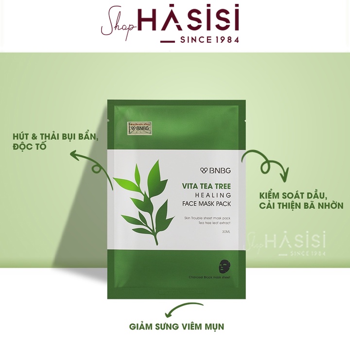 Mặt Nạ Giấy Chiết Xuất Tràm Trà Thải Độc Giảm Mụn BNBG - Vita Tea Tree Healing Face Mask Pack 30ml