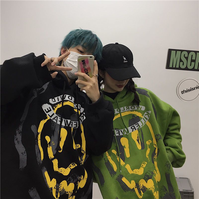(Order) Áo hoodie lót bông Smile ulzzang unisex 🧡 áo nỉ dáng rộng nam nữ 🧡