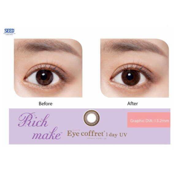 Kính áp tròng Eye coffret 1day UV SEED màu Rich Make loại dùng 1 ngày cận tới 12 độ, êm mát mắt, dưỡng ẩm cao cấp