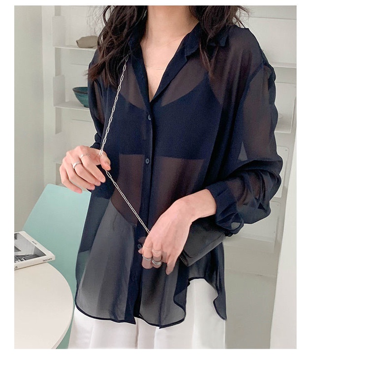 Áo Khoác Cardigan Chống Nắng Chất Chiffon Lụa Lạnh Màu Đen Dáng Rộng Thời Trang Mùa Hè Cho Nữ 2021