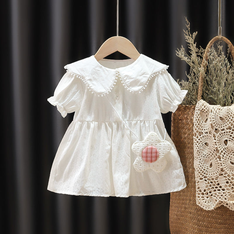 Đầm cotton tay ngắn thời trang Hàn Quốc phong cách ngọt ngào cho bé gái sơ sinh