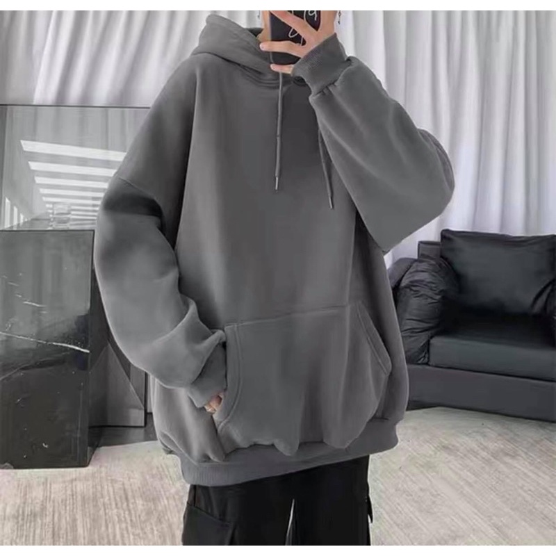 Áo Hoodie Nỉ Bông Trơn màu XÁM XANH/XÁM CHUỘT  Nam nữ unisex form rộng/Áo khoác hoodie có nón