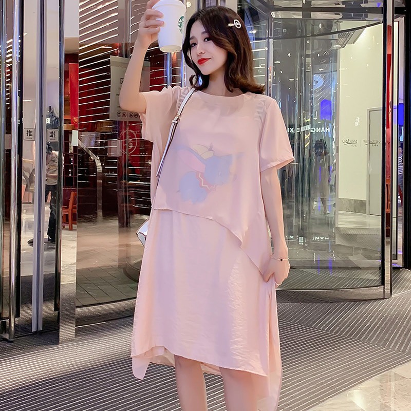 Đầm Bầu Dáng Rộng Màu Hồng Phong Cách Hàn Quốc Thời Trang Mùa Hè 2020 9690 # Plus 3xl 4xl 5xl