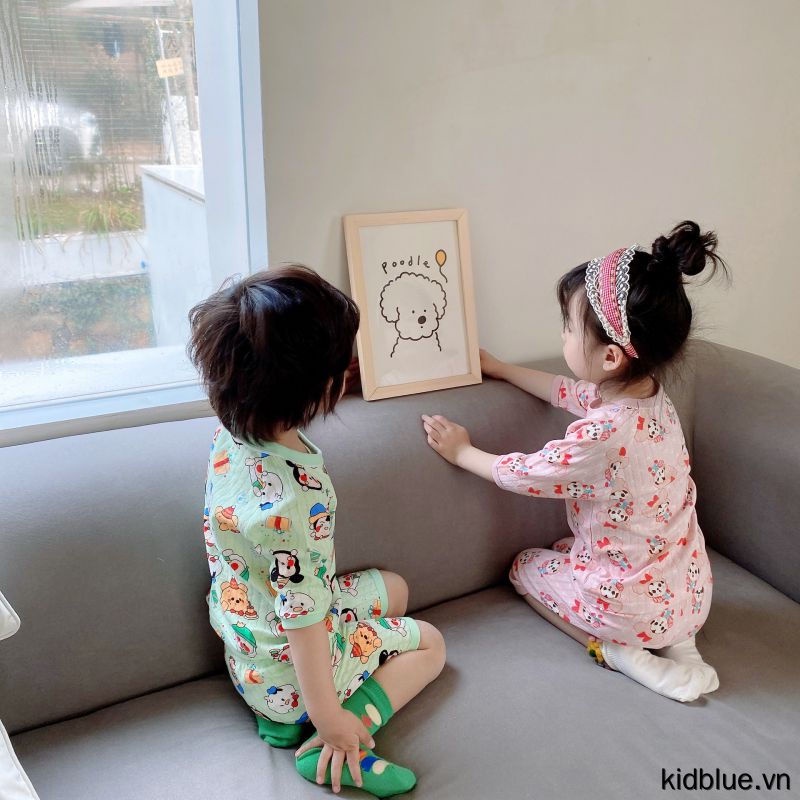 Bộ Đồ Ngủ 2 Món Bằng Vải Cotton Mỏng Thời Trang Xuân Hè Cho Bé