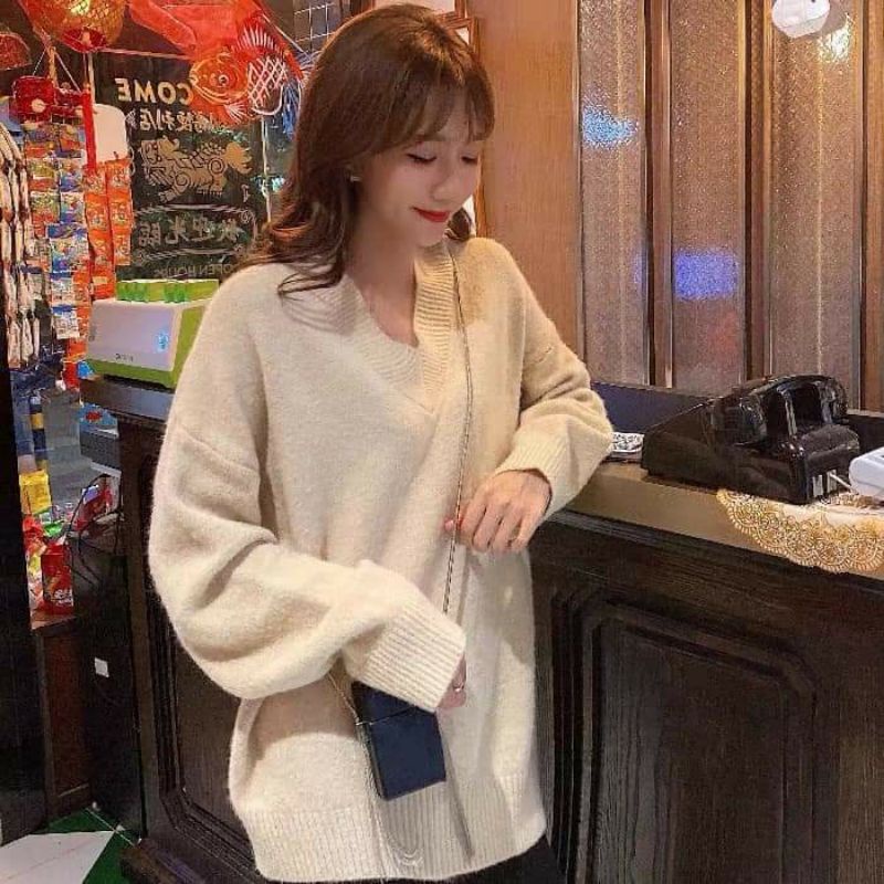 Áo len xù cổ V Hàn Quốc 🍀