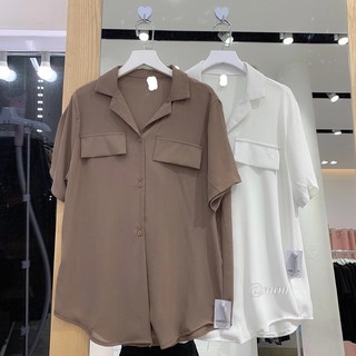 2101582 Áo sơ mi ngắn tay nữ thời trang công sở basic freesize nhiều màu chất voan cát mềm mát