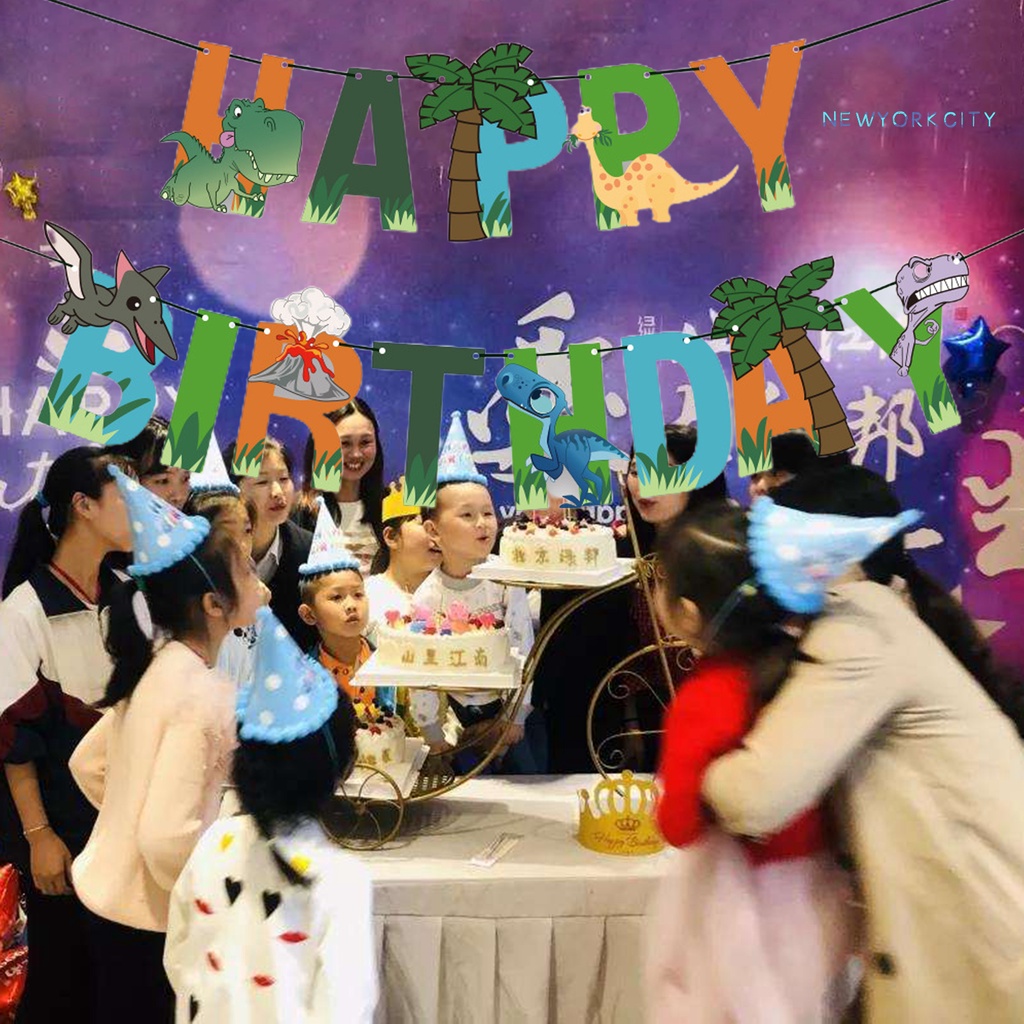 1 Set Dây Cờ Treo Trang Trí Tiệc Hình Khủng Long Cho Bé