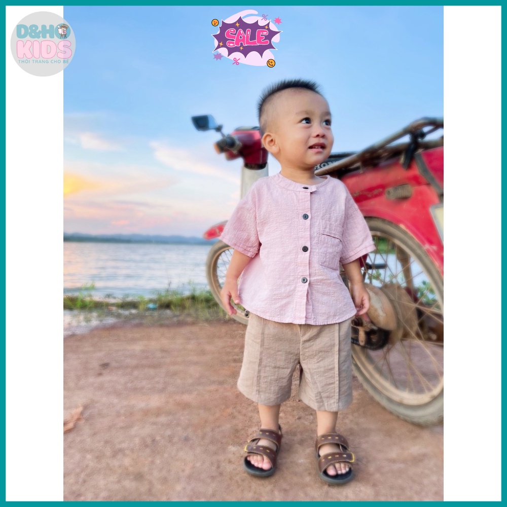 [Hàng VN] Bộ bé trai Quần Vải đũi xước, Áo vãi thô mát cho bé Trai 1 tuổi - 7 tuổi