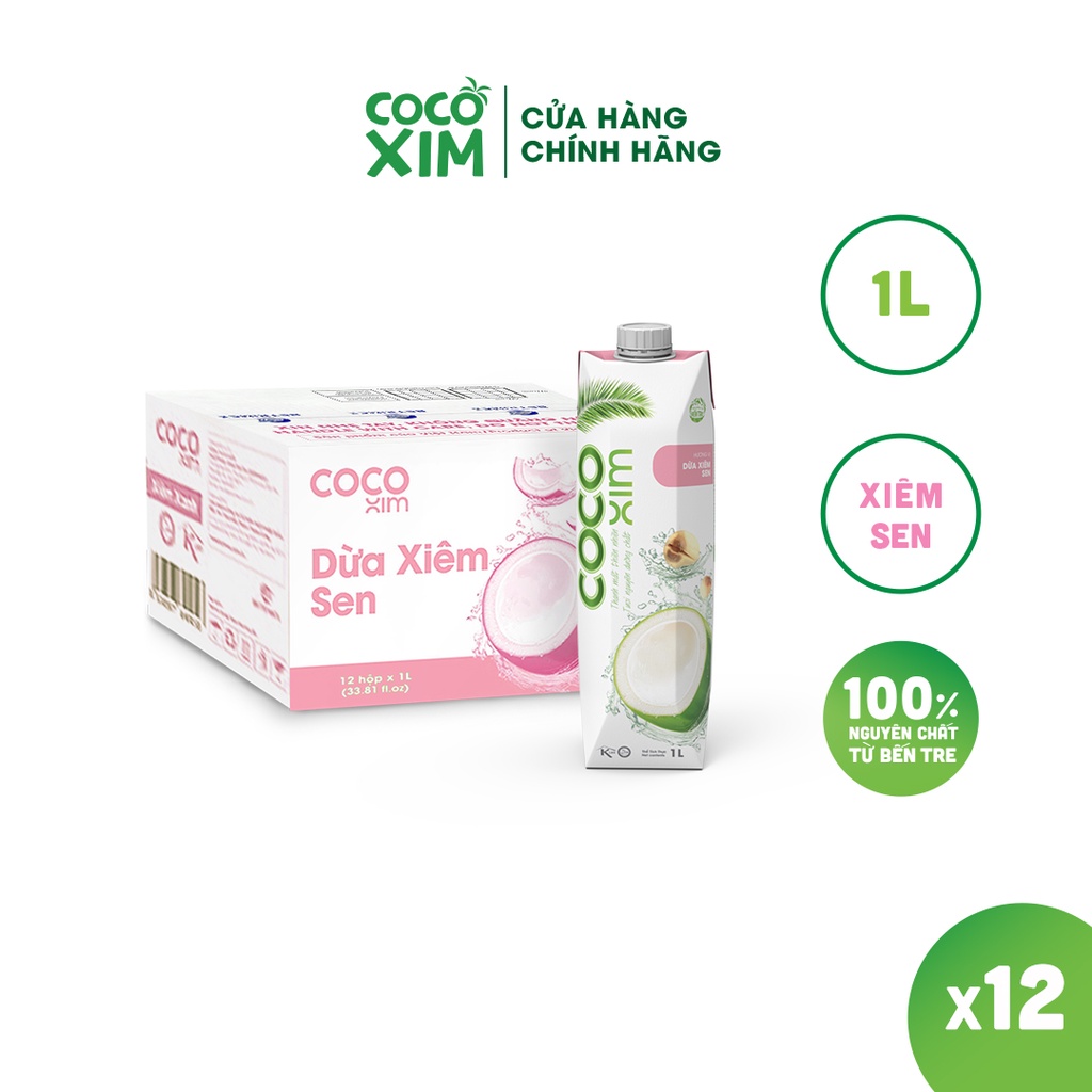 THÙNG 12 Hộp Nước dừa đóng hộp Cocoxim Sen dung tích 1000ml/Hộp