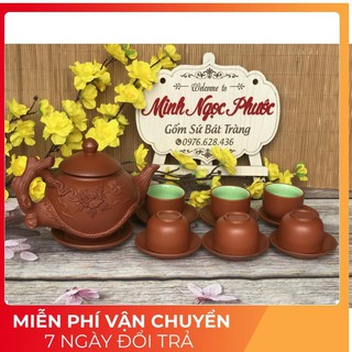 [GIÁ TẠI KHO]  [BAO XÀI] 500ml Bộ Ấm chén Tử Sa Bát Tràng Đắp gốc cây đỏ