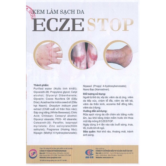 Kem Làm Sạch Da Eczestop(da dị ứng, da tiếp xúc,chàm tổ đỉa,da tiết bã,viêm da thần kinh, eczema thể đồng tiền(ec zestop