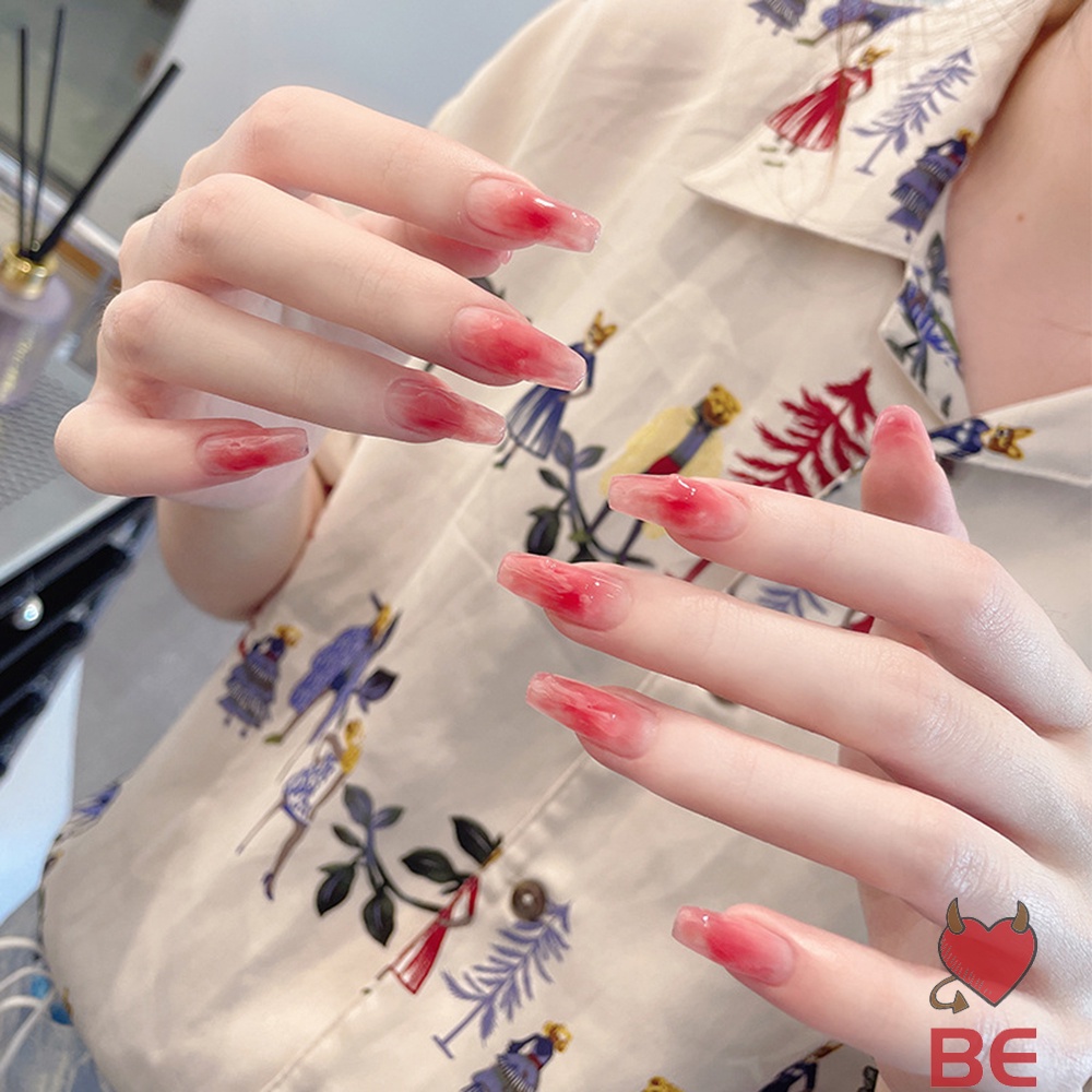 Set 24 móng tay giả YADORNOS trong suốt phối màu lựu đỏ phong cách Pháp cá tính