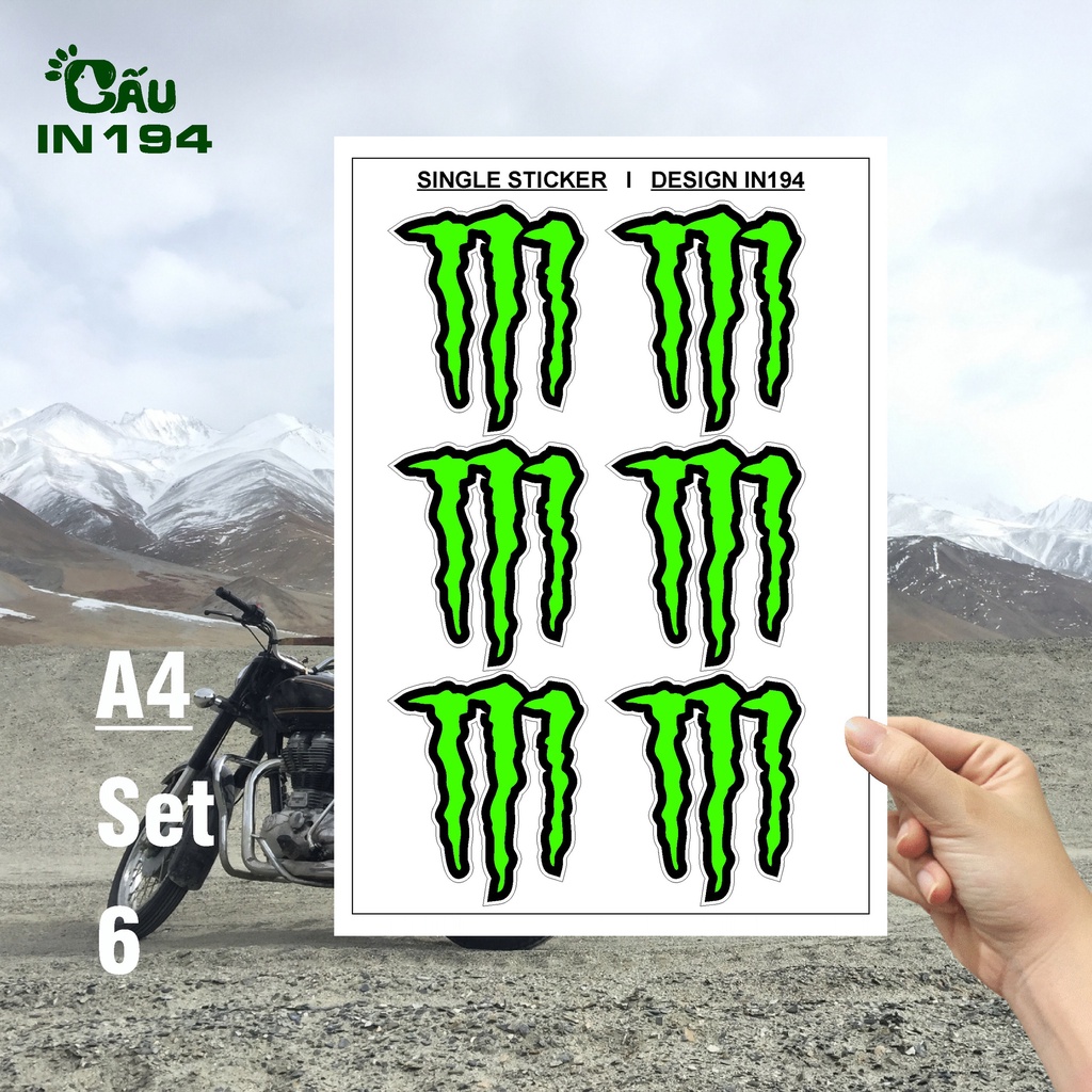 Tem decal dán xe IN194 nhãn dán cao cấp chất liệu decal nhựa cao cấp - 5,3 x 9cm - Monster