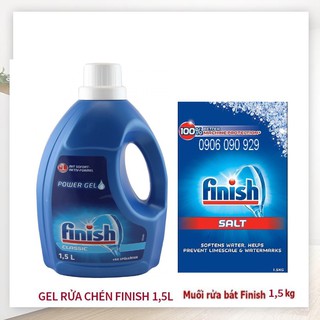Combo Nước rửa bát Finish Gel 1.3L+ Muối rửa bát Finish 1.5kg Dùng cho Máy rửa bát