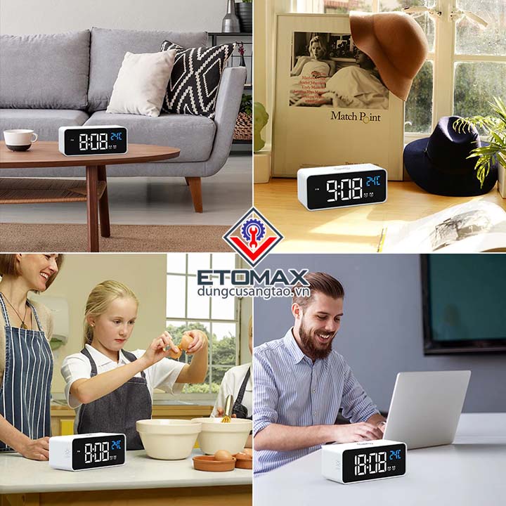 Đồng Hồ Báo Thức Điện Tử LED Kiêm Sạc Điện Thoại Không Dây Cao Cấp