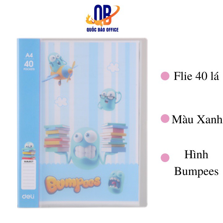 File lá Deli, bìa đựng tài liệu, giấy kiểm tra hình Bumpees 20 lá Z55002  - 30 lá Z55102– 40 lá Z55202 - 1 chiếc