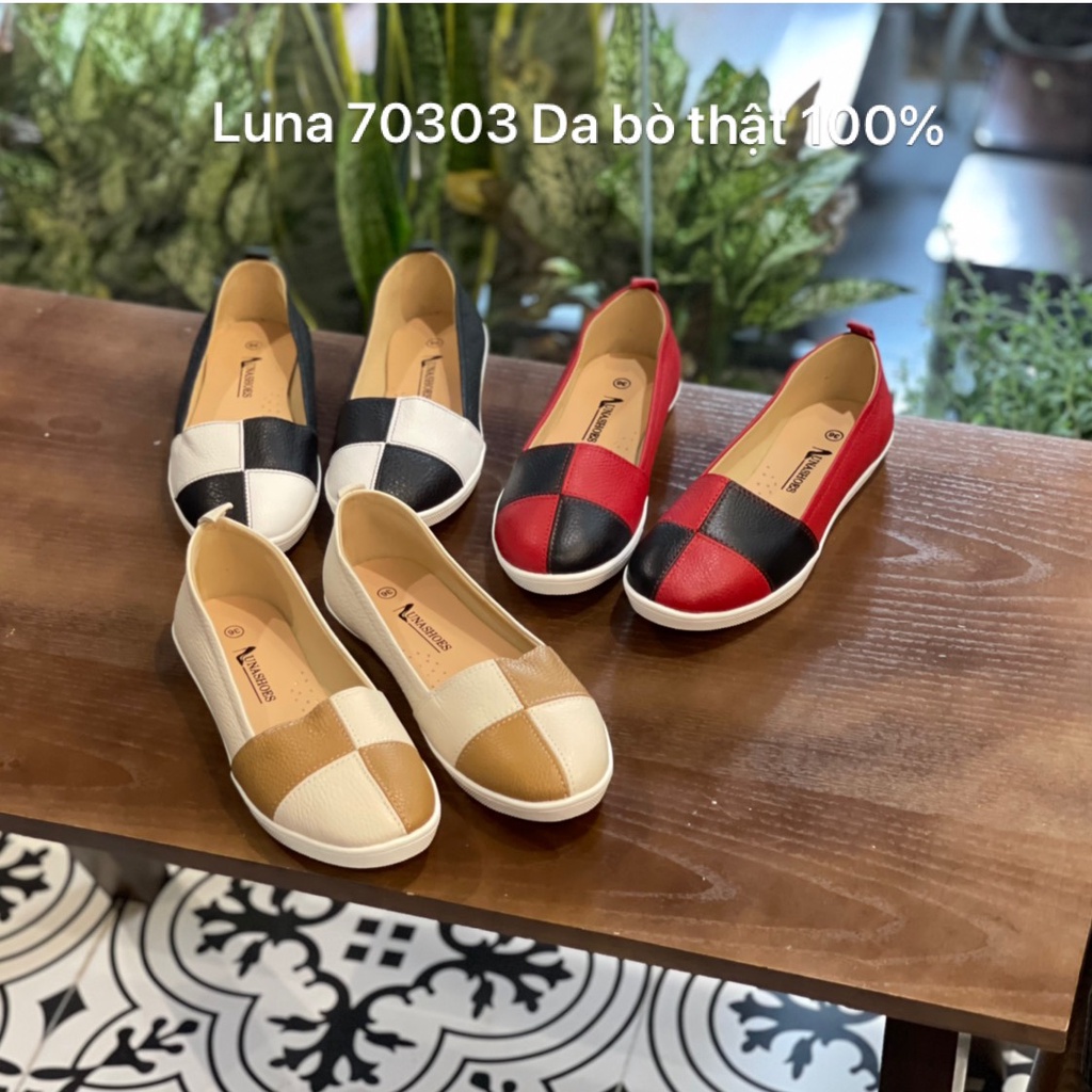 Giày bệt nữ da bò thật 100% và bảo hành 2 năm 1 đổi 1 LUNASHOES 70303 dễ phối đồ giầy lười slip on