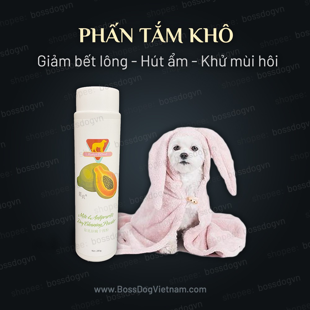 Phấn tắm khô chó mèo - Hút ẩm, giảm bết lông, khử hôi | BossDog