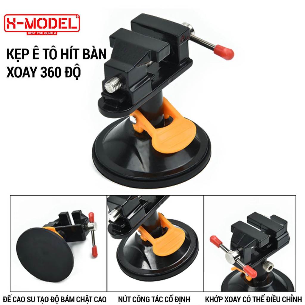 Kẹp Ê Tô Hít Bàn XM27 có thể điều chỉnh xoay 360 độ đa năng có kèm đầu kẹp, dụng cụ gia công phụ kiện, chạm khắc XMODEL